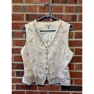 Karavan Embroidered Linen Blend Vest Boho Cottagecore M